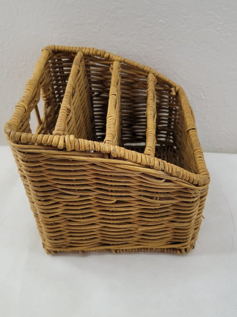 Vintage Wicker Mail Organizer Basket Desktop 4 Slot Woven